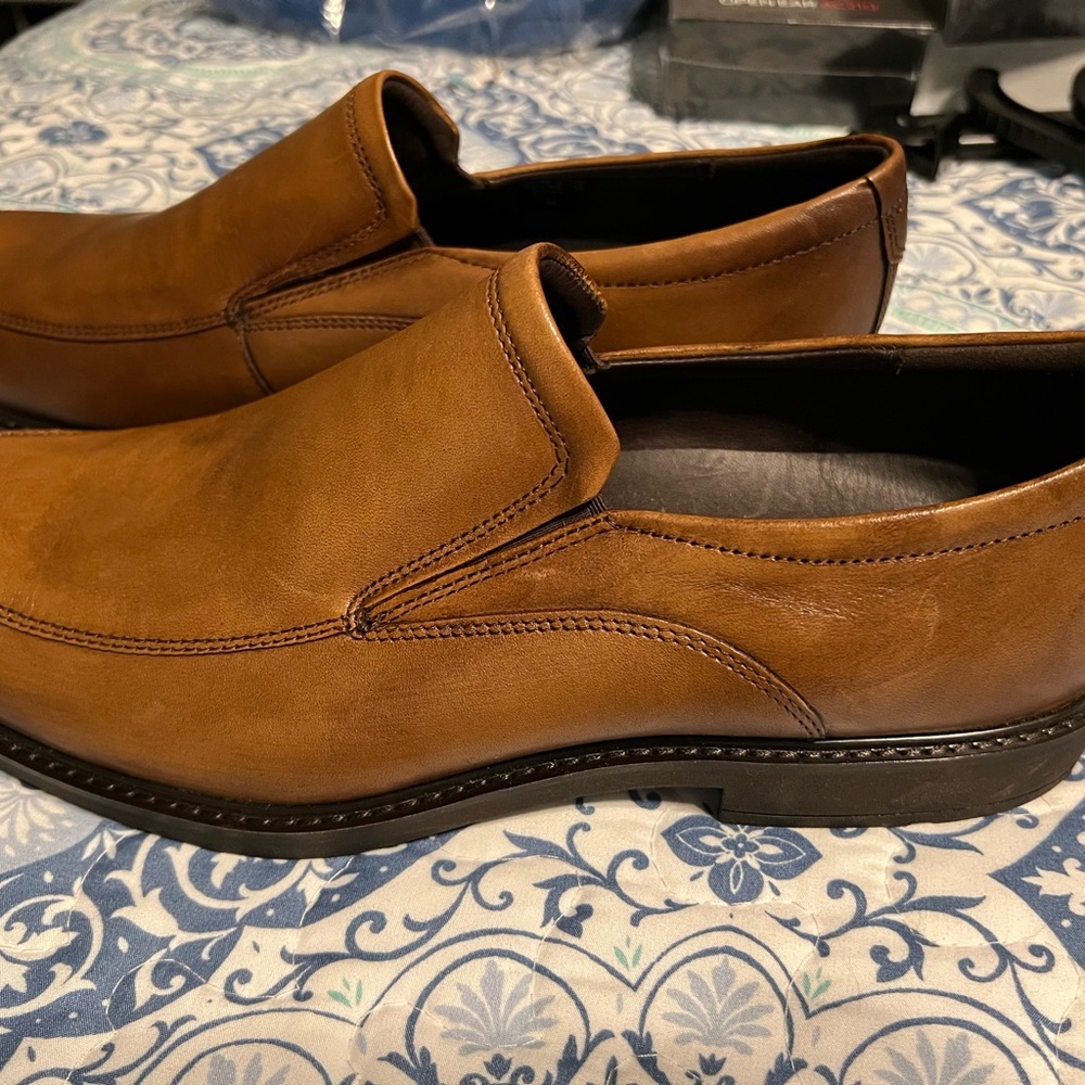 Ecco Brown Leather Loafers Slip-On Moccasin